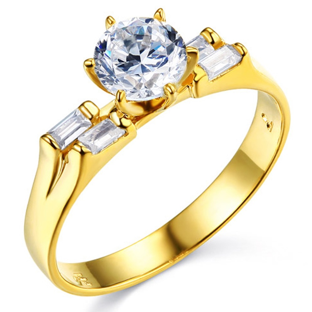 1-CT Round-Cut & 2-Row Baguette CZ Engagement Ring